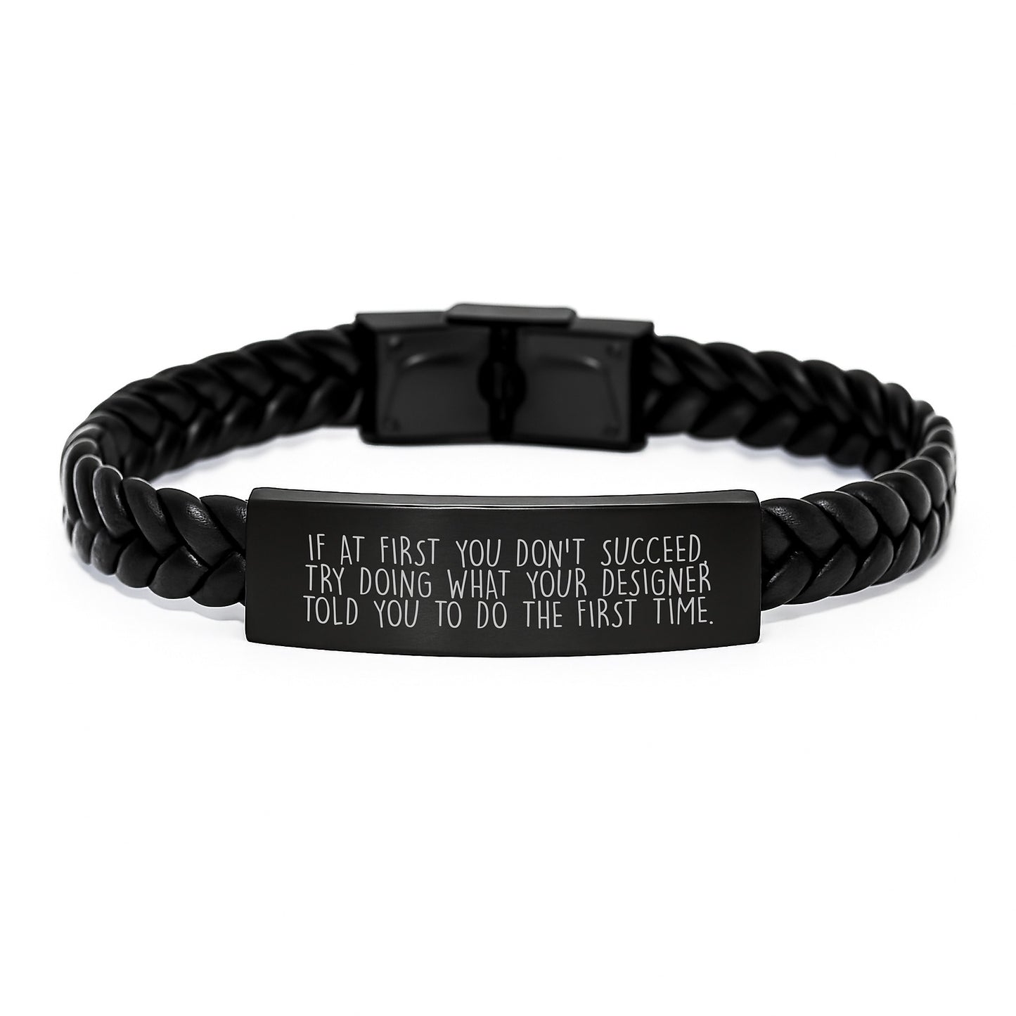 Funny Designer Gifts for Him, Christmas Unique Interlaced Leather Bracelet with Quote, Stainless Steel and PU Leather, Gifts from Family Members - Image 1