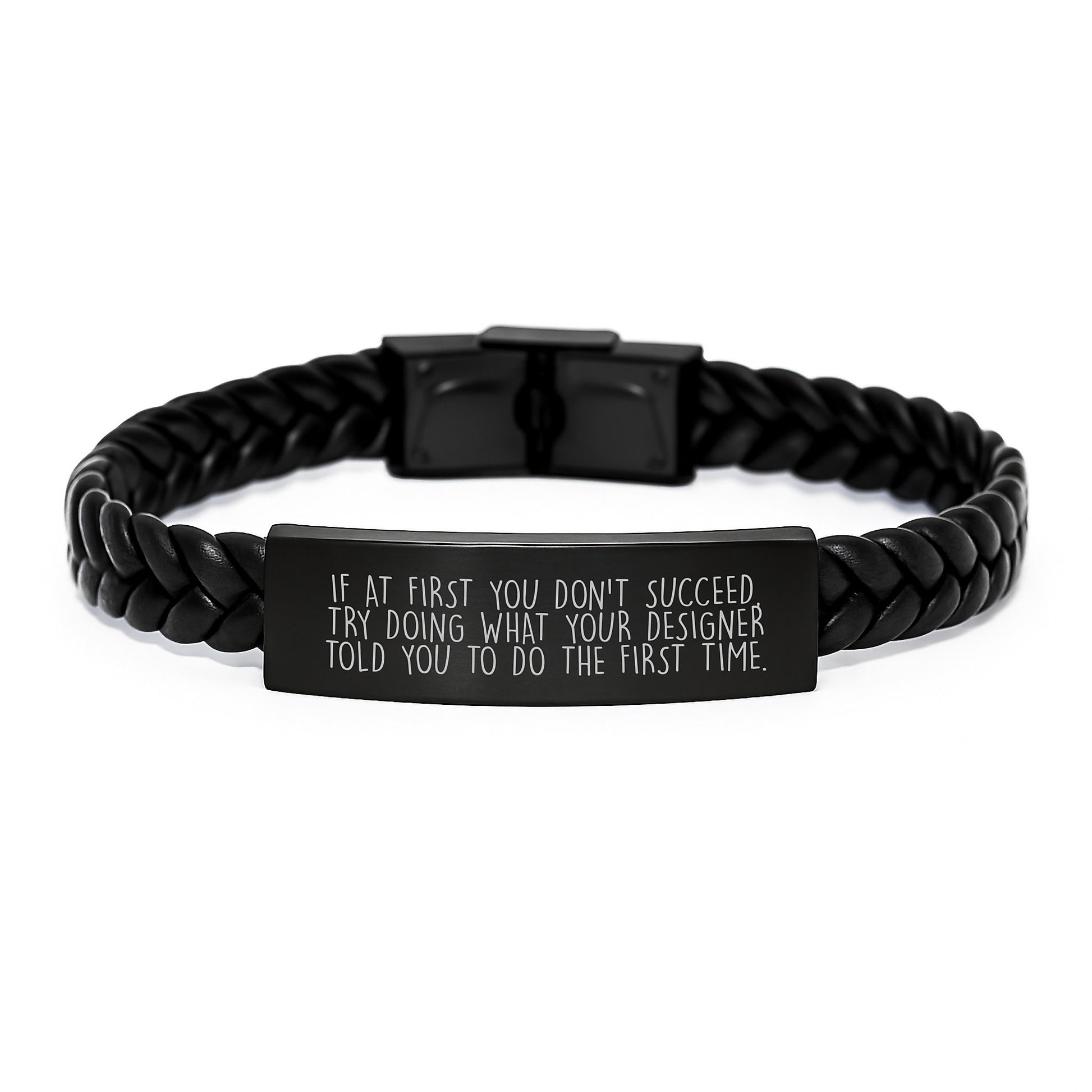 Funny Designer Gifts for Him, Christmas Unique Interlaced Leather Bracelet with Quote, Stainless Steel and PU Leather, Gifts from Family Members - Image 1