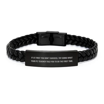 Funny Inspirational Gifts for PE Teachers from Men, Interlaced Leather Bracelet for Women, Men, Christmas Unique Gifts - Image 1