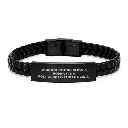Funny Shoe Collecting Gifts for Men's Graduation - Interlaced Leather Bracelet with Stainless Steel, 'Shoe Collecting Is Not A Hobby...' - Image 1