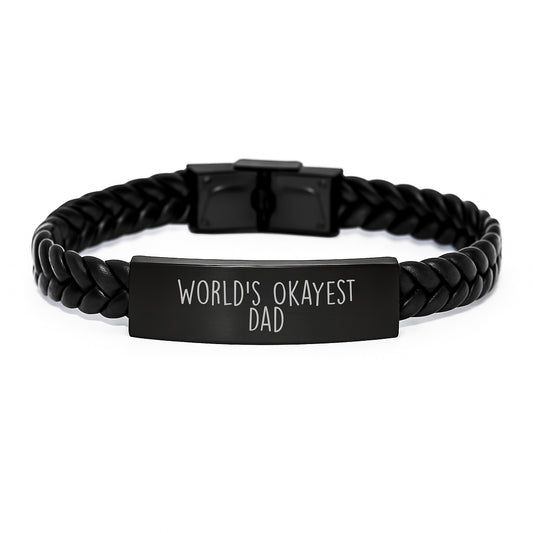 Funny Dad Gifts from Men, World's Okayest Dad Interlaced Leather Bracelet for Dad, Unique Christmas Unique Gifts for Dad - Image 1