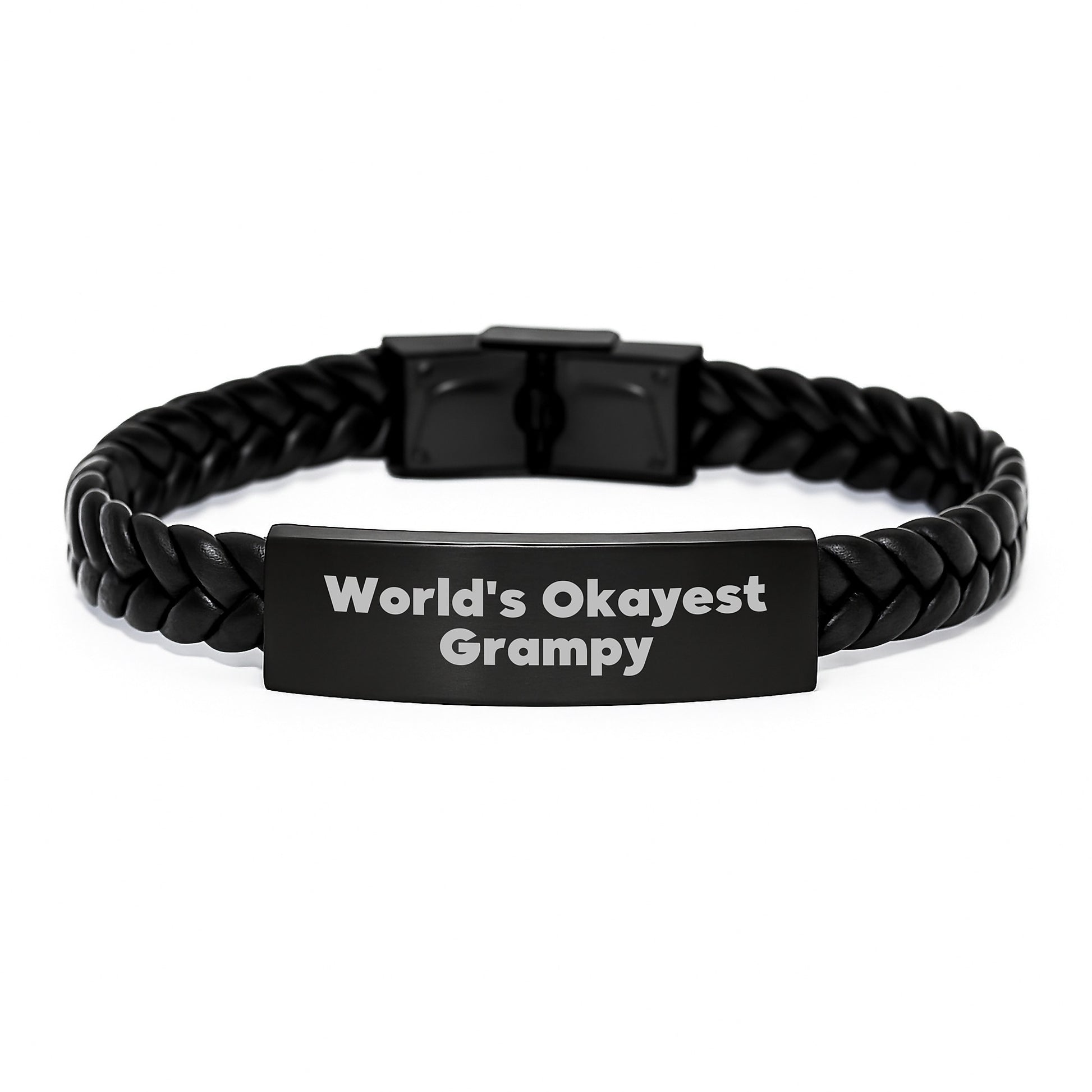 Funny Grampy Interlaced Leather Bracelet, Gifts from Men to Grampy, World's Okayest Grampy Quote, Birthday Unique Gifts for Him - Image 1