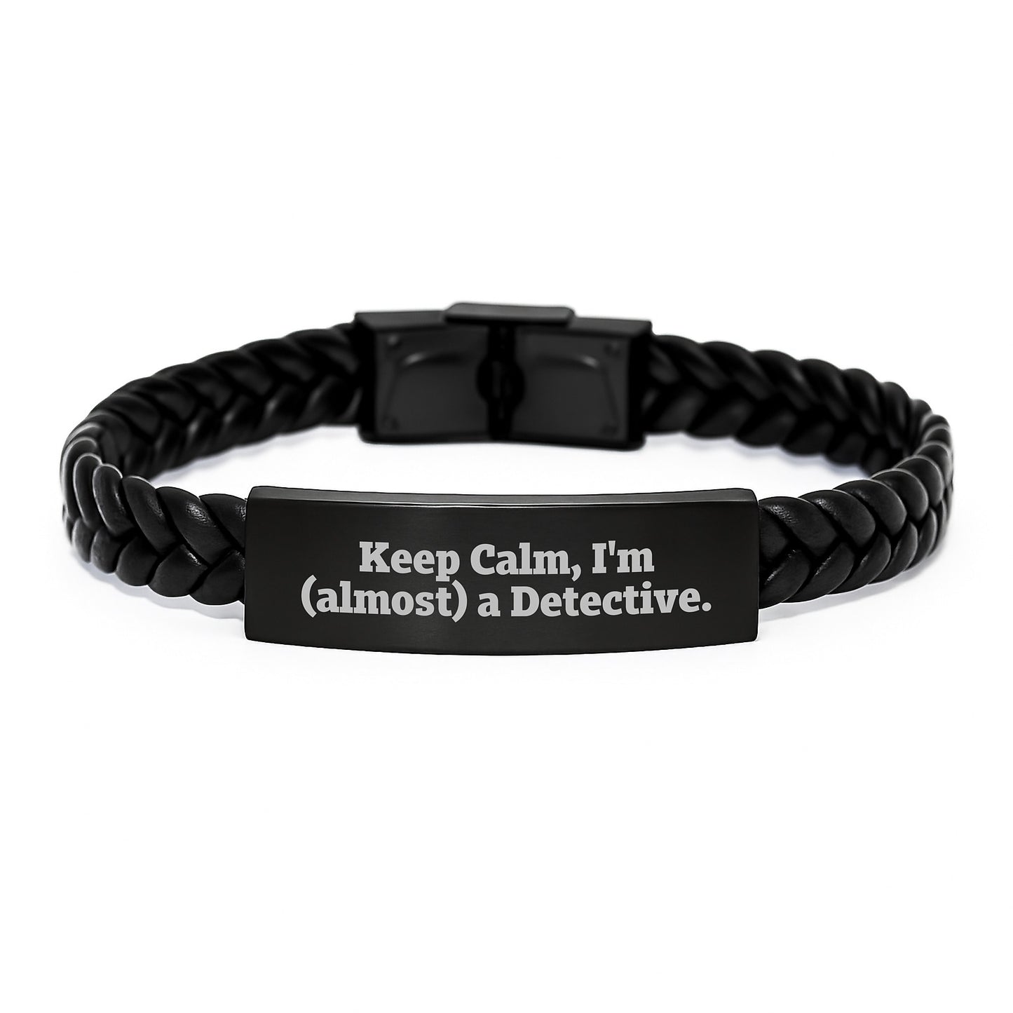 Funny Detective Gift, Interlaced Leather Bracelet, Gifts from Friends for Men, Keep Calm I'm almost A Detective, Christmas Unique - Image 1