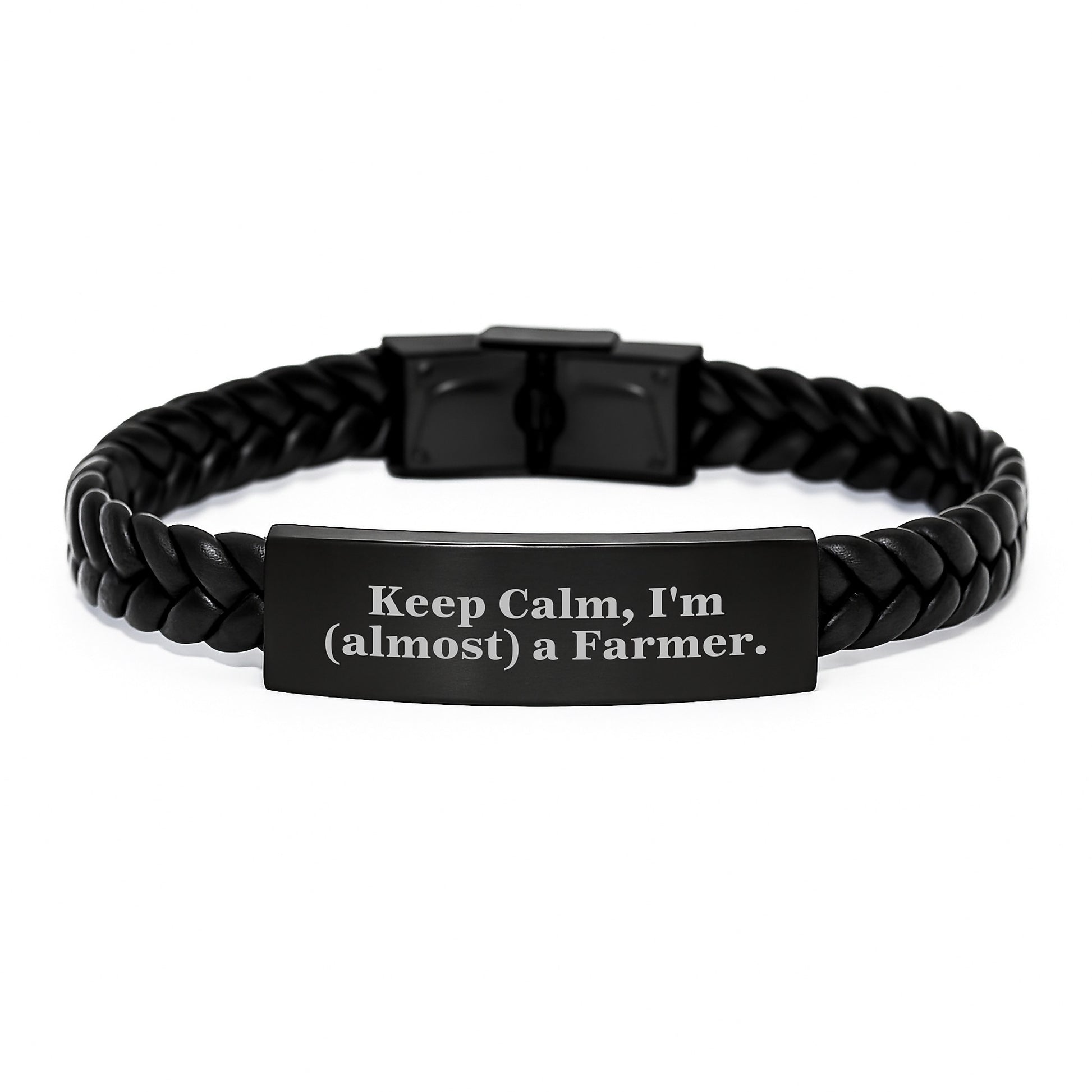 Funny Farmer Gifts for Men, Interlaced Leather Bracelet with Keep Calm I'm almost a Farmer Quote, Perfect Christmas Unique Gifts from Friends - Image 1