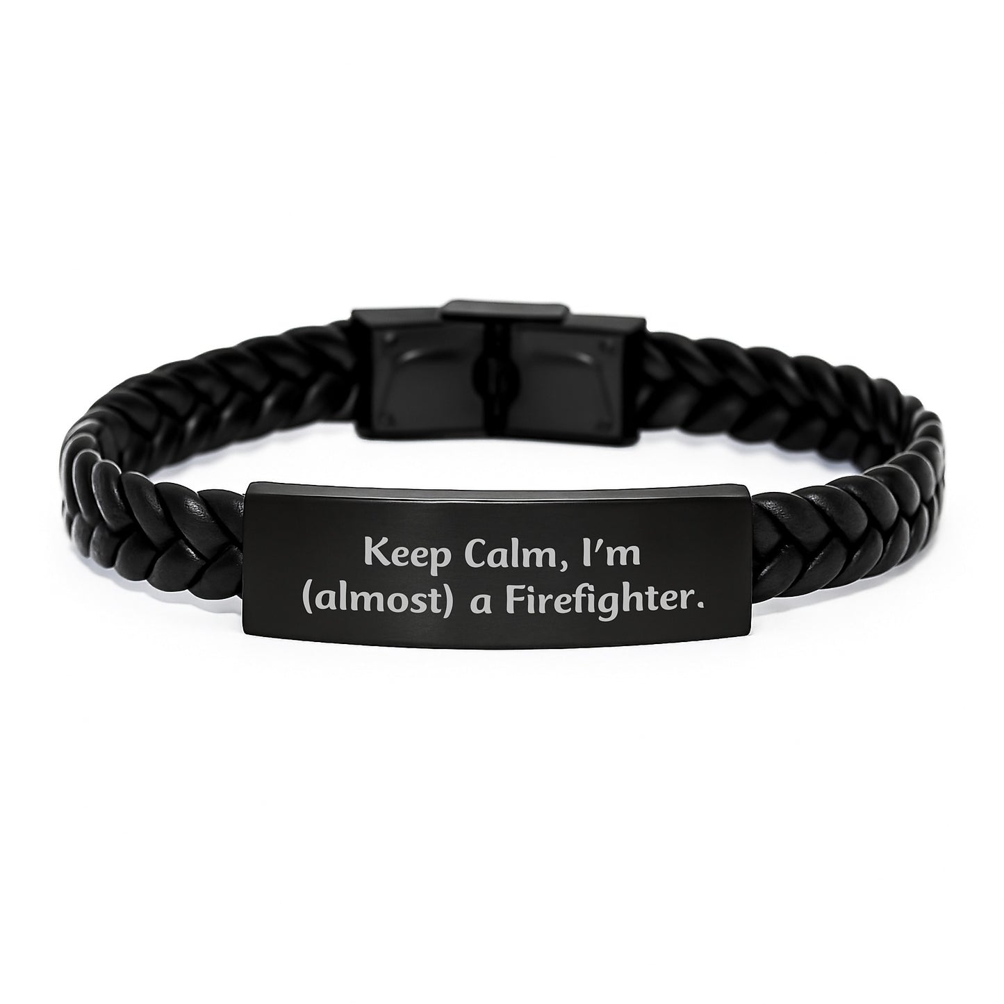 Funny Firefighter Gifts, Keep Calm I'm almost a Firefighter Interlaced Leather Bracelet for Men, Christmas Unique Gifts from Friends and Family - Image 1