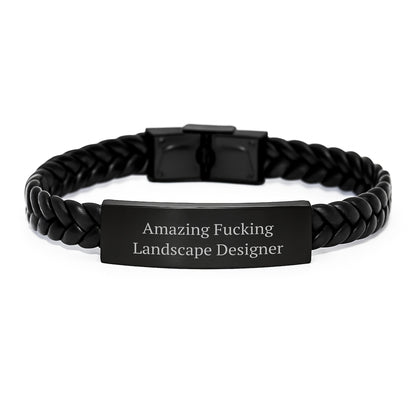 Funny Landscape Designer Gifts, Christmas Unique Interlaced Leather Bracelet, 'Amazing F--king Landscape Designer' Quote, Gift from Friends, for Landscape Designer - Image 1