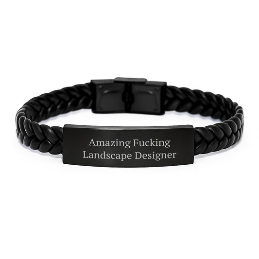 Funny Landscape Designer Gifts, Christmas Unique Interlaced Leather Bracelet, 'Amazing F--king Landscape Designer' Quote, Gift from Friends, for Landscape Designer - Image 1