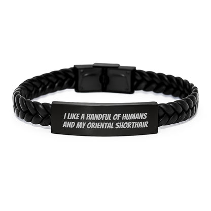 Oriental Shorthair Cat Lovers Funny Quote Interlaced Leather Bracelet Gifts from Men to Oriental Shorthair Cat on Birthday, Cute and Inspirational - Image 1