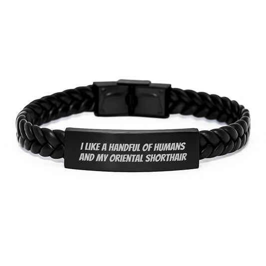 Oriental Shorthair Cat Lovers Funny Quote Interlaced Leather Bracelet Gifts from Men to Oriental Shorthair Cat on Birthday, Cute and Inspirational - Image 1