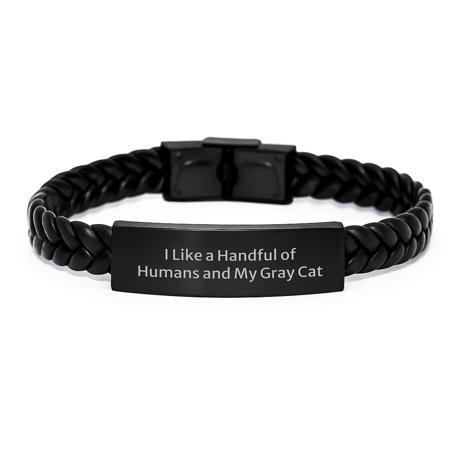 Gray Cat Lover Christmas Unique Gifts - Funny Quote Interlaced Leather Bracelet for Men Women Friends Family - Image 1