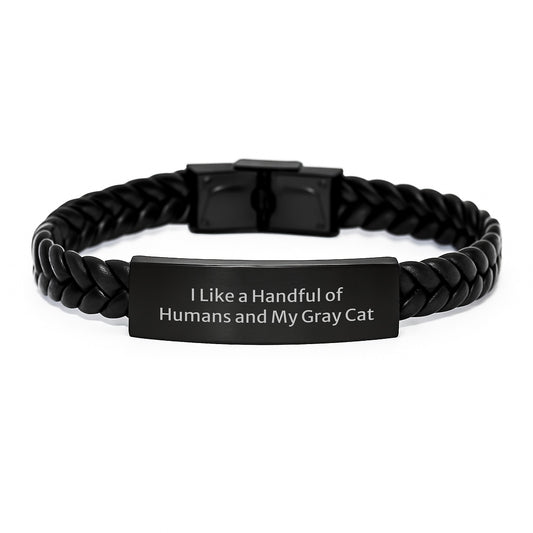 Gray Cat Lover Christmas Unique Gifts - Funny Quote Interlaced Leather Bracelet for Men Women Friends Family - Image 1