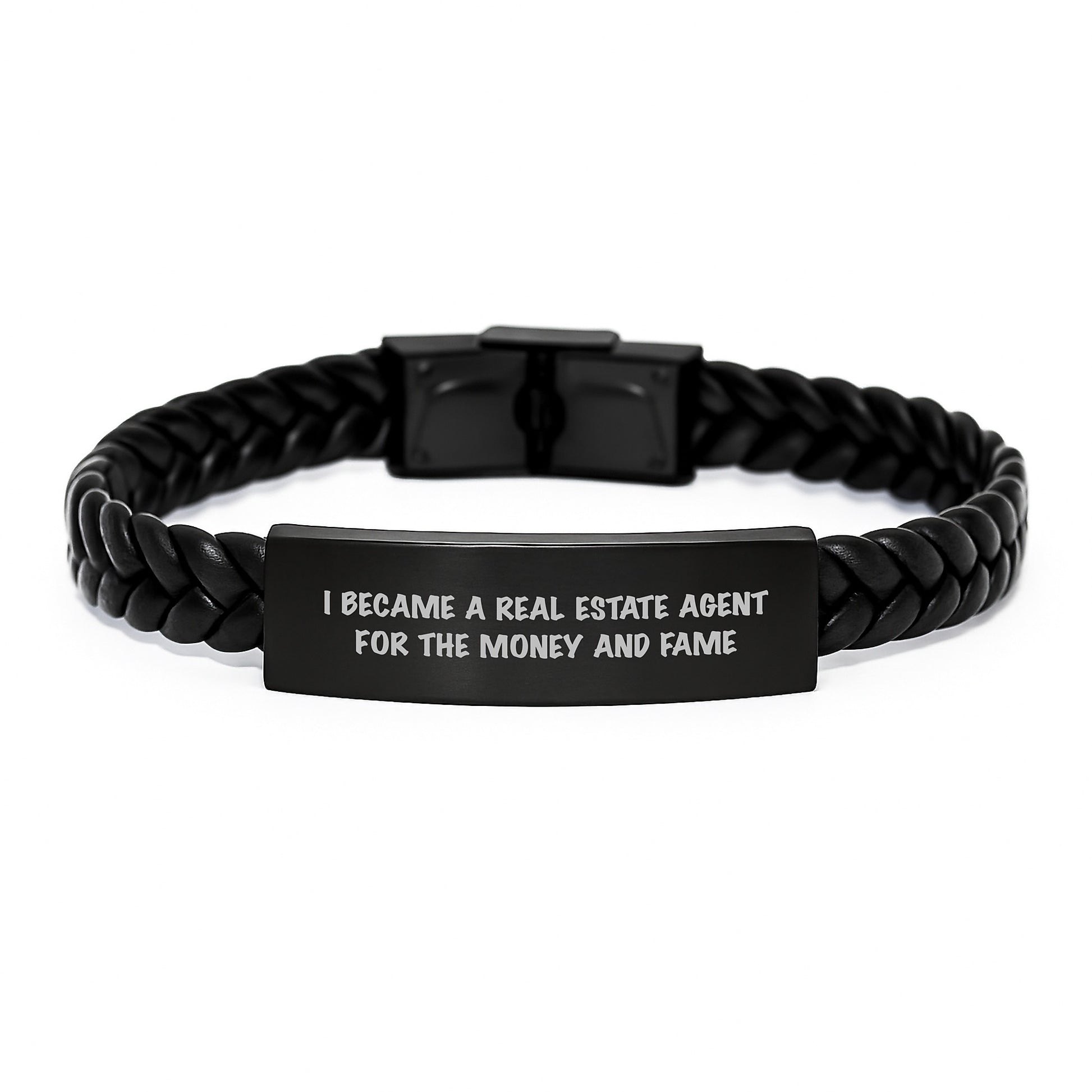 Funny Real Estate Agent Gift, Interlaced Leather Bracelet for Men and Women, 'I Became A Real Estate Agent For The Money And Fame' Quote, Gifts from Friends and Family, Birthday Unique Presents - Image 1