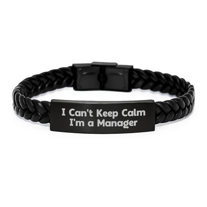 Funny Manager Gifts, I Can't Keep Calm I'm A Manager Interlaced Leather Bracelet, Gifts from Men to Manager for Christmas - Image 1