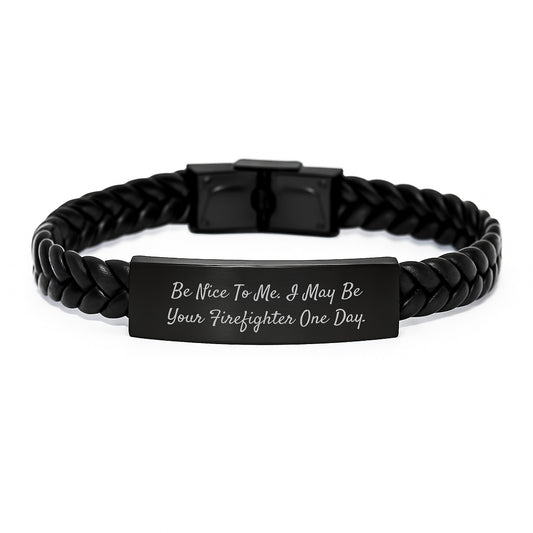 Funny Firefighter Gifts from Men for Firefighters - Interlaced Leather Bracelet with Inspirational Quote - Christmas Unique Presents - Image 1