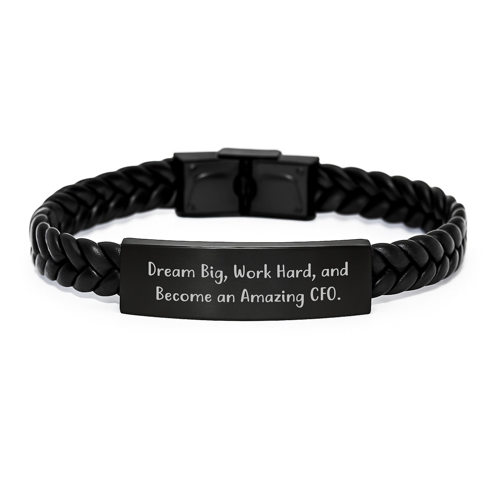 Inspiring CFO Gifts for Men from Friends Christmas Unique Ideas Interlaced Leather Bracelet with Funny Quote 'Dream Big, Work Hard, And Become An Amazing Cfo.' - Image 1