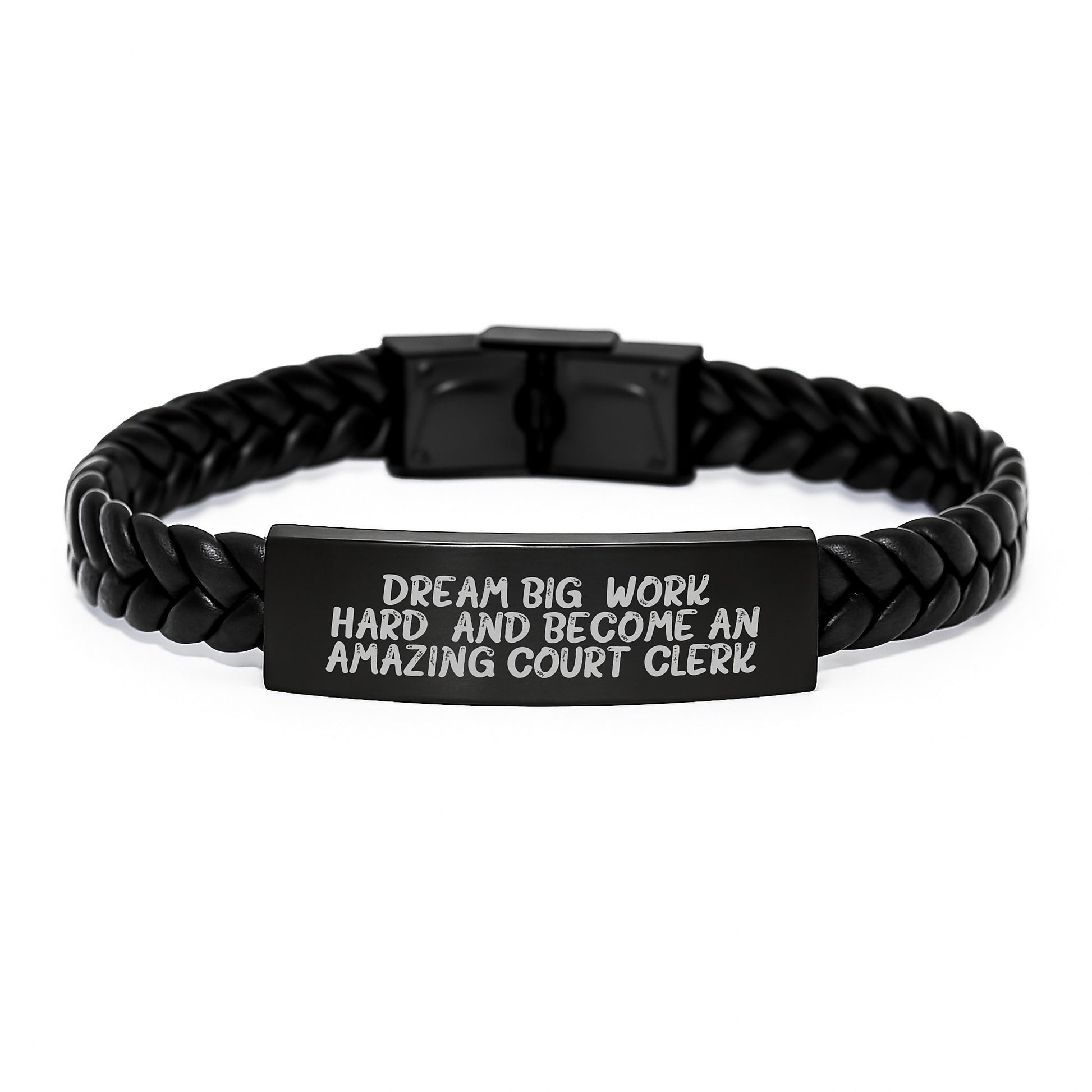 Court Clerk Gifts: Inspirational Interlaced Leather Bracelet for Birthday, 'Dream Big, Work Hard, And Become An Amazing Court Clerk.' - Gift from Friends to Court Clerk - Image 1