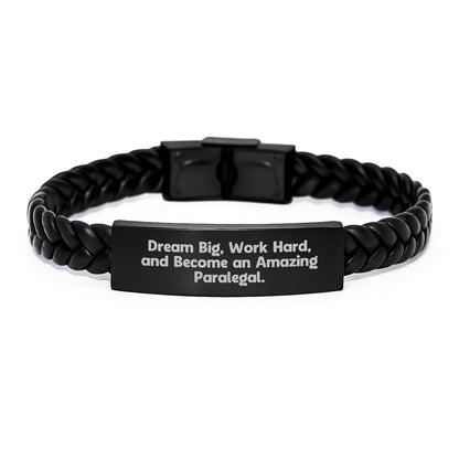 Paralegal Inspired Interlaced Leather Bracelt, Gifts for Paralegal, Funny Quote 'Dream Big, Work Hard, And Become An Amazing Paralegal.' from Friends, Coworkers - Image 1