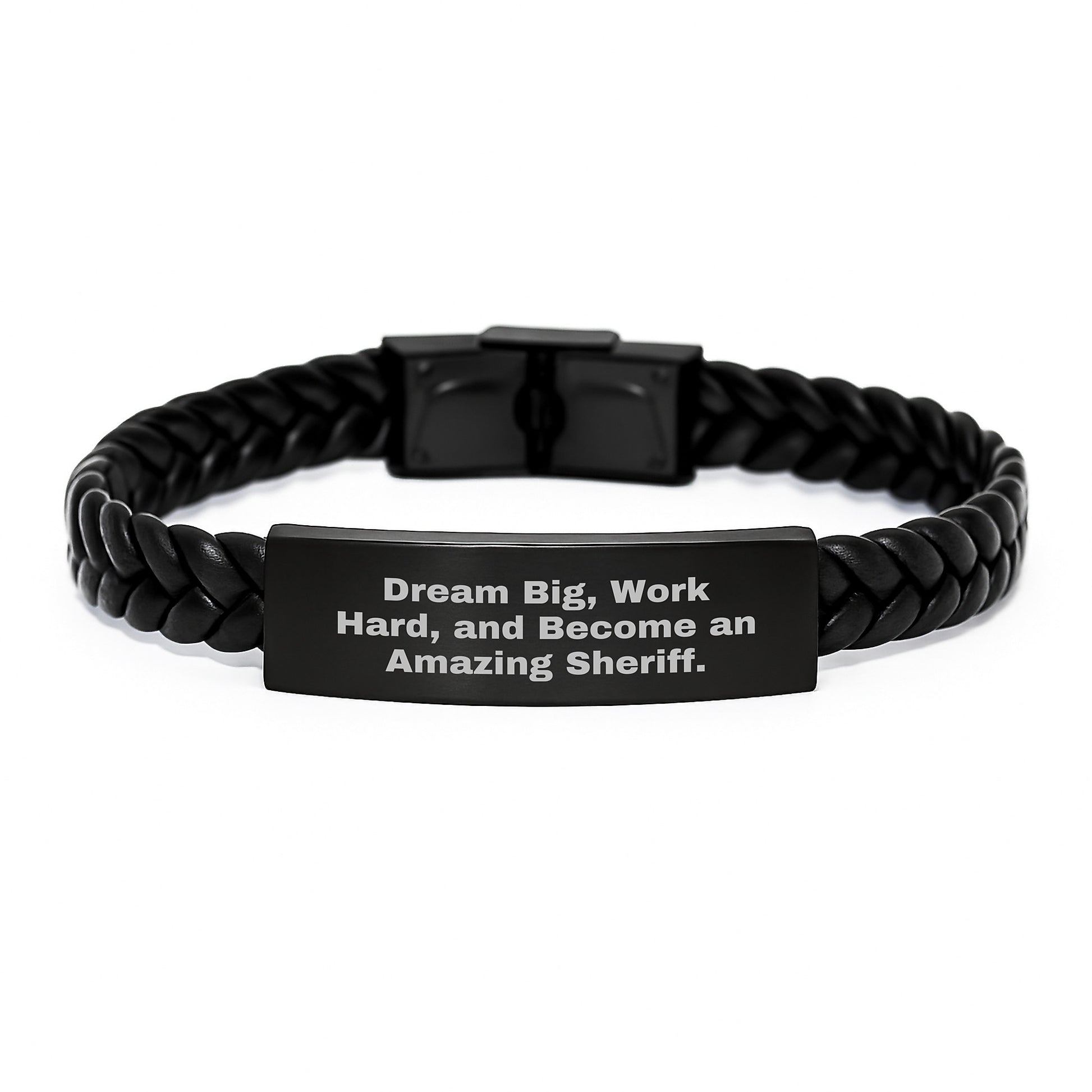 Funny Sheriff Gifts for Men, Men's Christmas Unique Sheriff Interlaced Leather Bracelet, Dream Big Work Hard Sheriff Bracelet, Gifts from Men to Family - Image 1