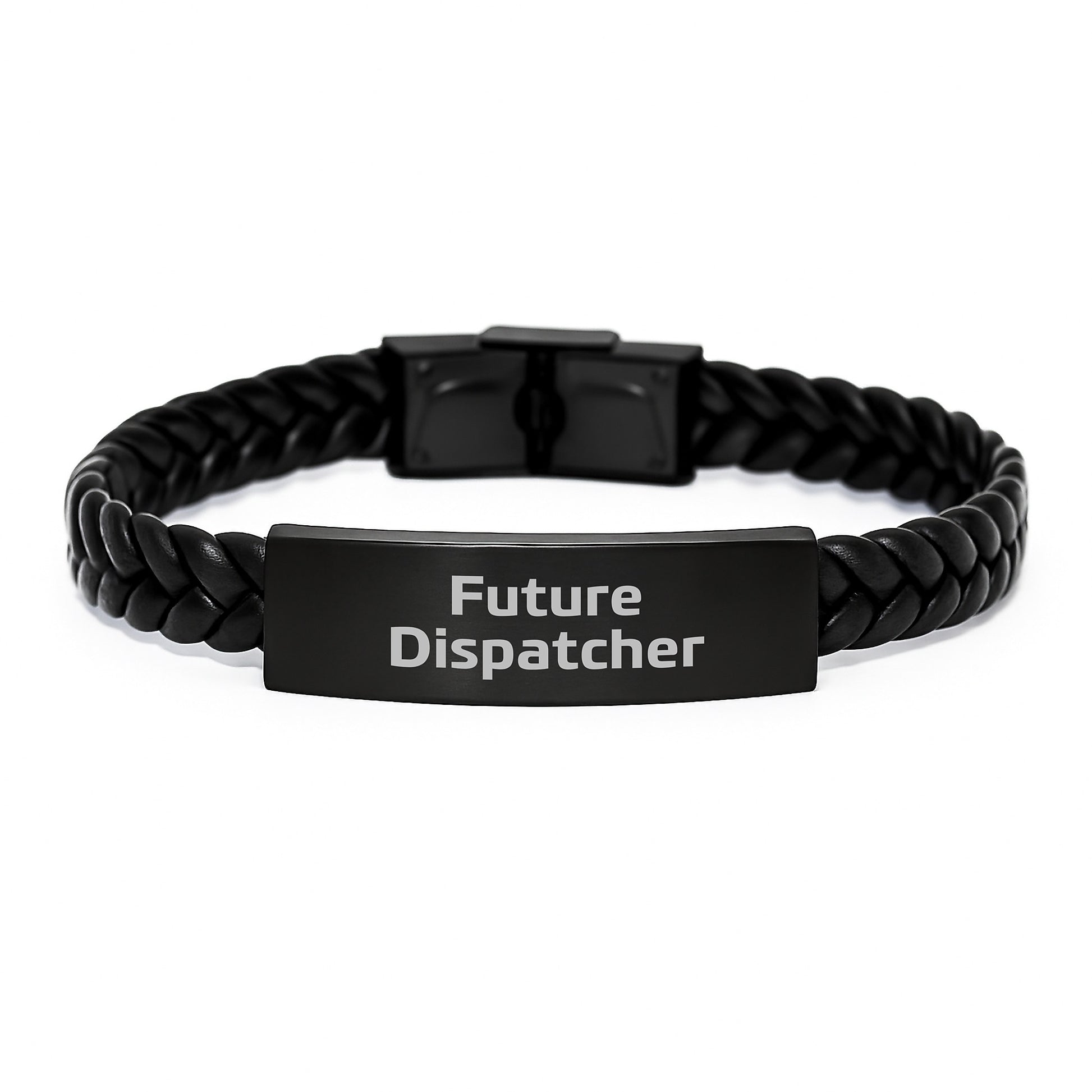 Funny Future Dispatcher Inspirational Quote Engraved Interlaced Leather Bracelet Gifts from Men, Christmas Unique Gifts for Dispatcher Friends, Stainless Steel and PU Leather Cufflink - Image 1
