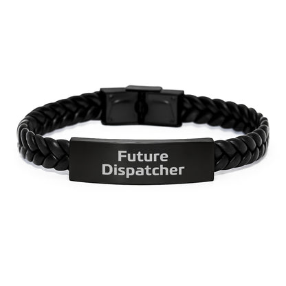 Funny Future Dispatcher Inspirational Quote Engraved Interlaced Leather Bracelet Gifts from Men, Christmas Unique Gifts for Dispatcher Friends, Stainless Steel and PU Leather Cufflink - Image 1