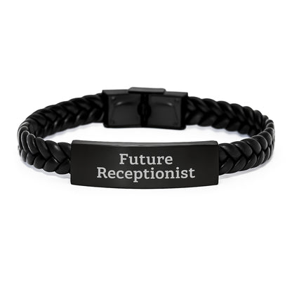 Funny Future Receptionist Gifts from Friends, Men, Women or Coworkers - Inspirational Interlaced Leather Bracelet for Receptionist, Receptionist Christmas Unique Gifts - Image 1