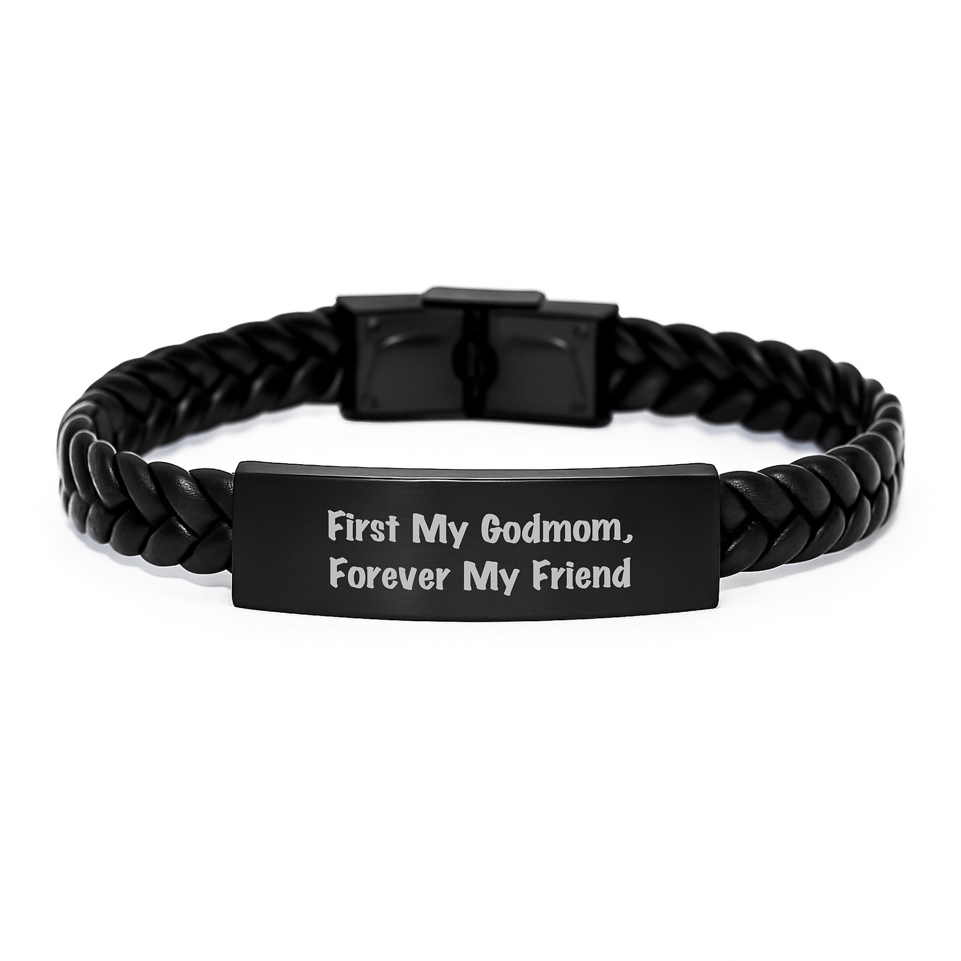 Personalized Godmom Interlaced Leather Bracelet, Engraved with 'First My Godmom, Forever My Friend' - Gifts from Family for Godmom on Christmas - Image 1