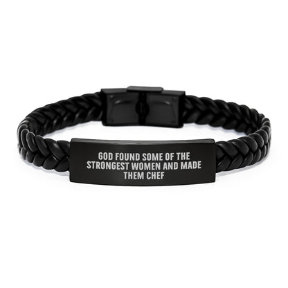 Funny Quote Chef Gifts from Husband to Wife Interlaced Leather Bracelet Stainless Steel Christmas Unique - Image 1