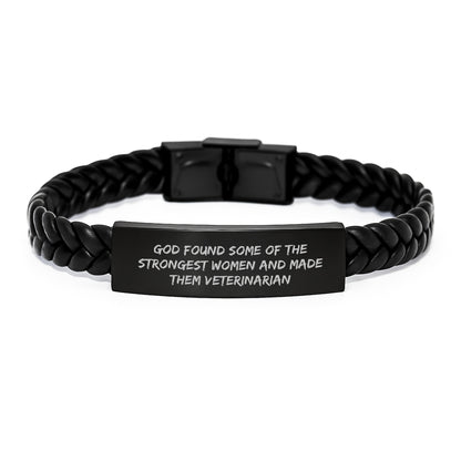 Funny Veterinarian Gifts from Friends for Women - Interlaced Leather Bracelet, God Found Some Of The Strongest Women And Made Them Veterinarian, Christmas Unique Presents - Image 1