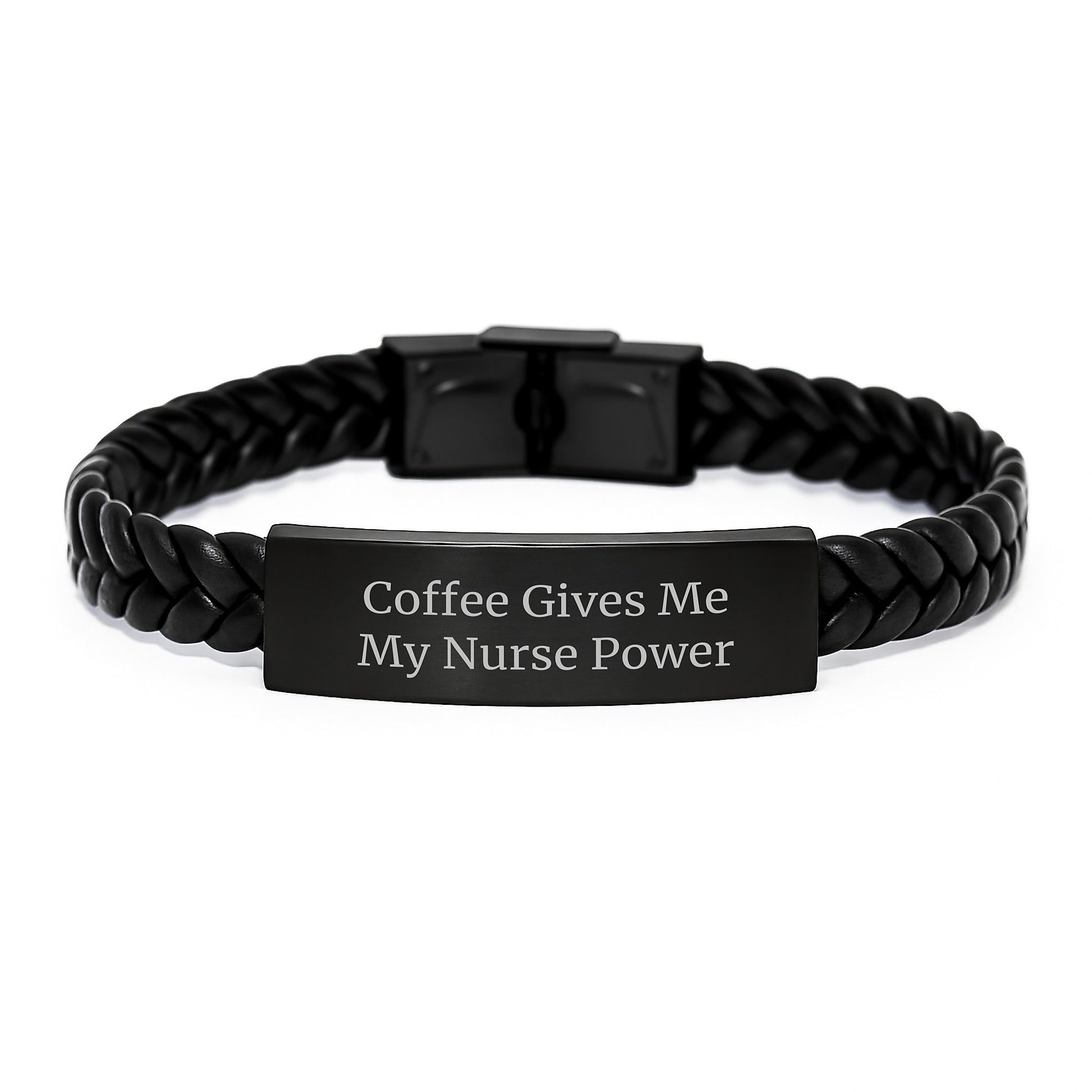 Funny Nurse Gifts for Women Interlaced Leather Bracelet, Coffee Gives Me My Nurse Power, Gifts from Friends to Family - Image 1