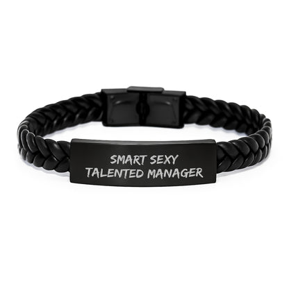 Smart Sexy Talented Manager Gifts for Him, Interlaced Leather Bracelet with Engraved Stainless Steel, Gifts from Friends or Family for Christmas Unique Presents for Men - Image 1