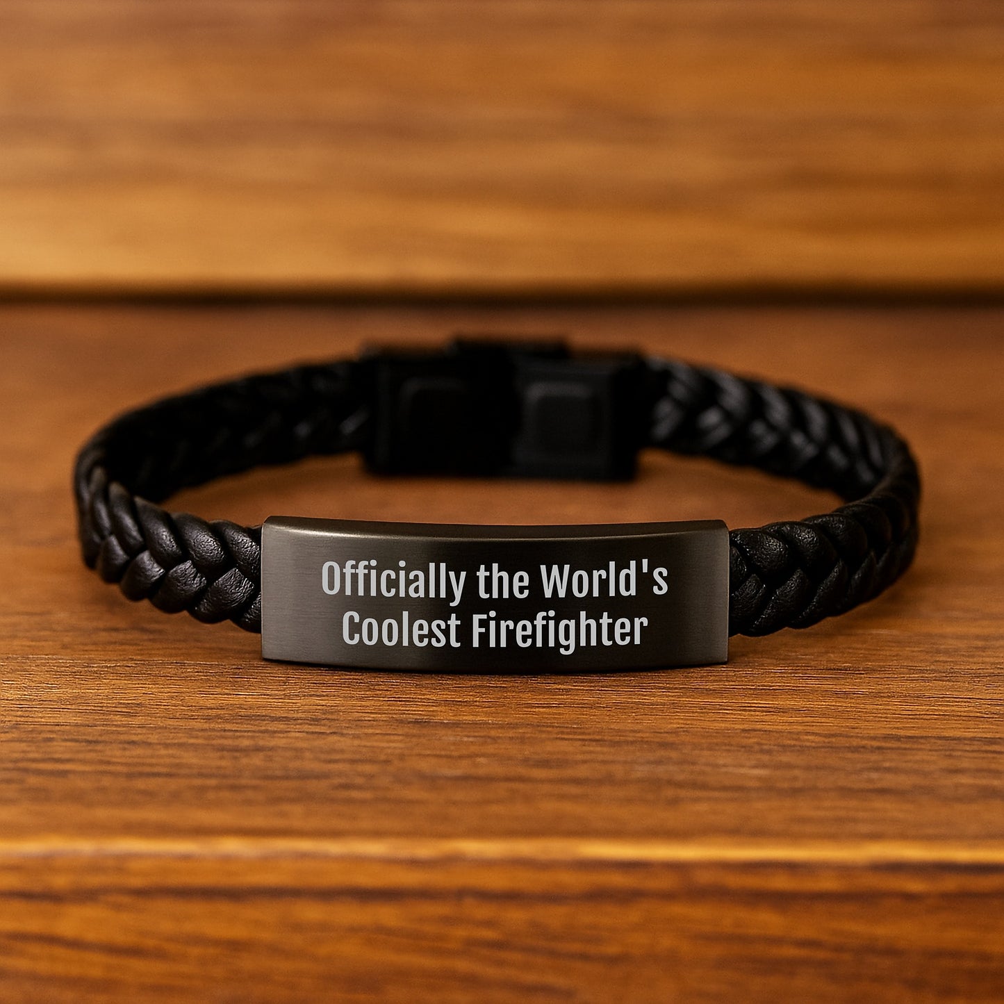 Funny Firefighter Gifts for Men, Unique Interlaced Leather Bracelet, 'Officially The World's Coolest Firefighter', Christmas Unique Gifts from Friends or Family - Image 2