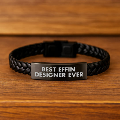 Funny Graduation Gifts from Best Effin' Designer Ever, Interlaced Leather Men's Bracelet for Designer, Unique Gifts for Him, Funny Quote Gift for Men - Image 2