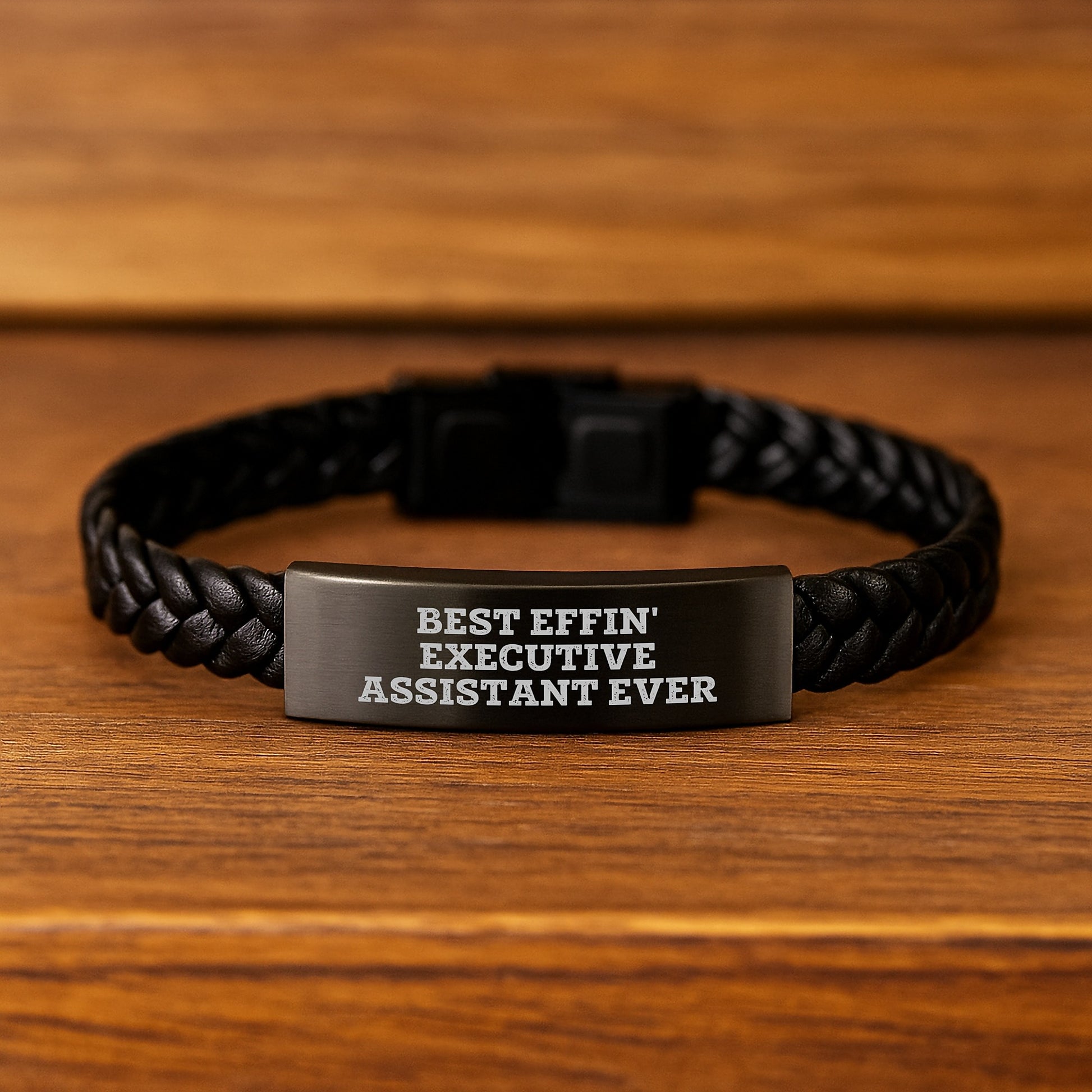 Funny Executive Assistant Gifts for Men - Interlaced Leather Bracelet, Funny Quote Best Effin' Executive Assistant Ever, Unique Christmas Unique Gifts for Coworkers - Image 2