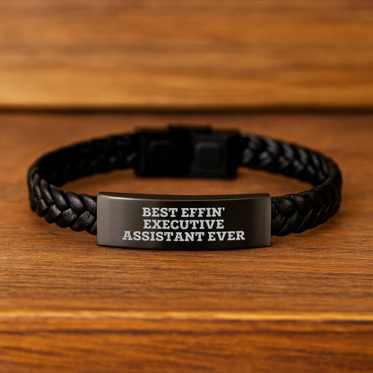 Funny Executive Assistant Gifts for Men - Interlaced Leather Bracelet, Funny Quote Best Effin' Executive Assistant Ever, Unique Christmas Unique Gifts for Coworkers - Image 2