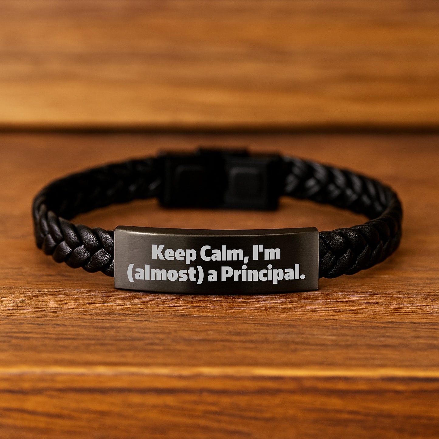 Funny Principal Gifts for Men Friends Family - Keep Calm I'm (almost) A Principal Interlaced Leather Bracelet, Christmas Unique Presents - Image 2