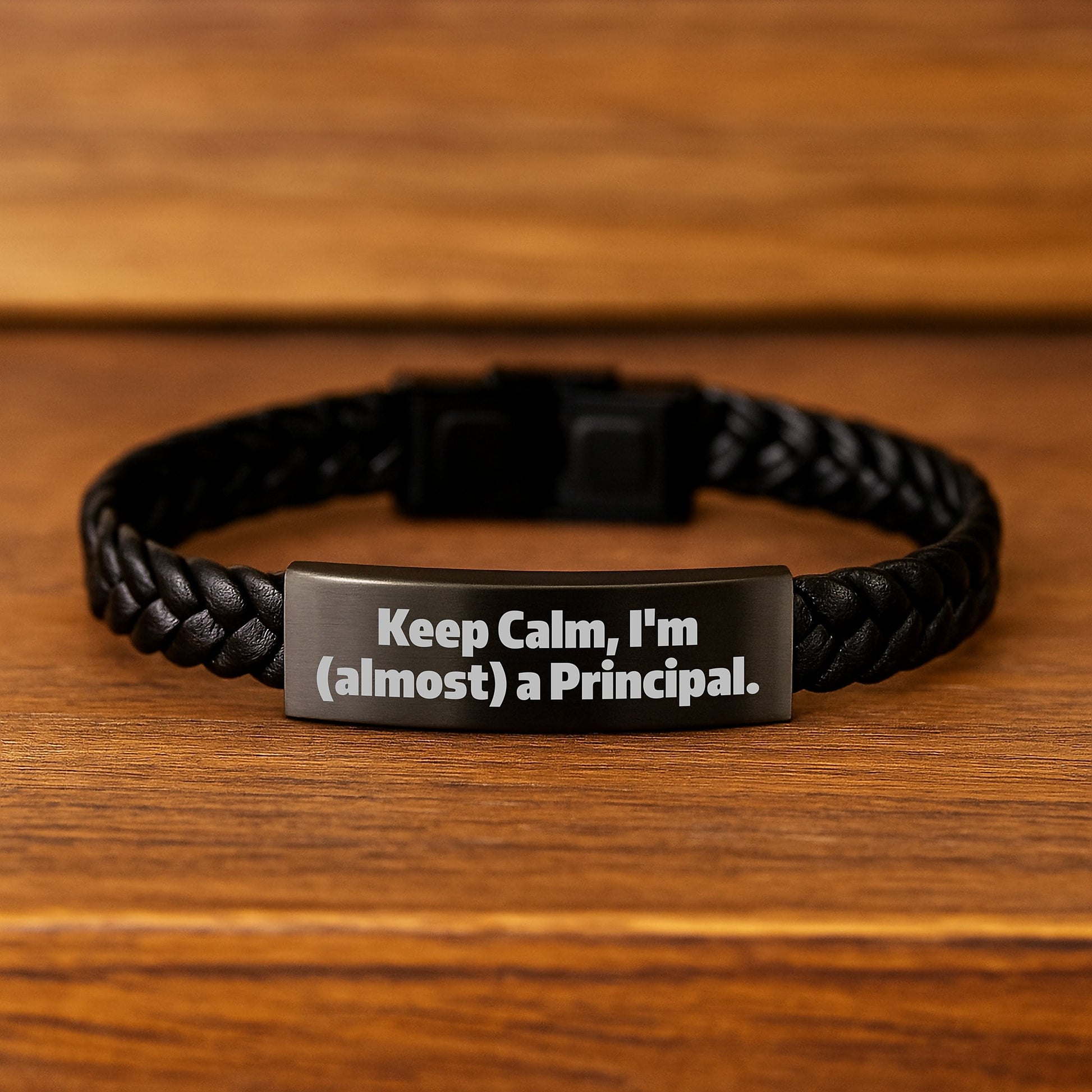 Funny Principal Gifts for Men Friends Family - Keep Calm I'm (almost) A Principal Interlaced Leather Bracelet, Christmas Unique Presents - Image 2