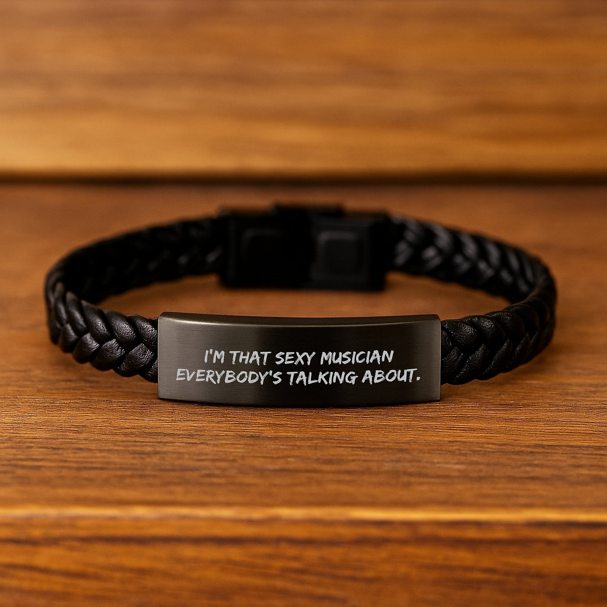 Funny Musician Gifts from Friends Christmas Unique Interlaced Leather Bracelet, Sexy Musician Quote Engraved Stainless Steel for Men - Image 2