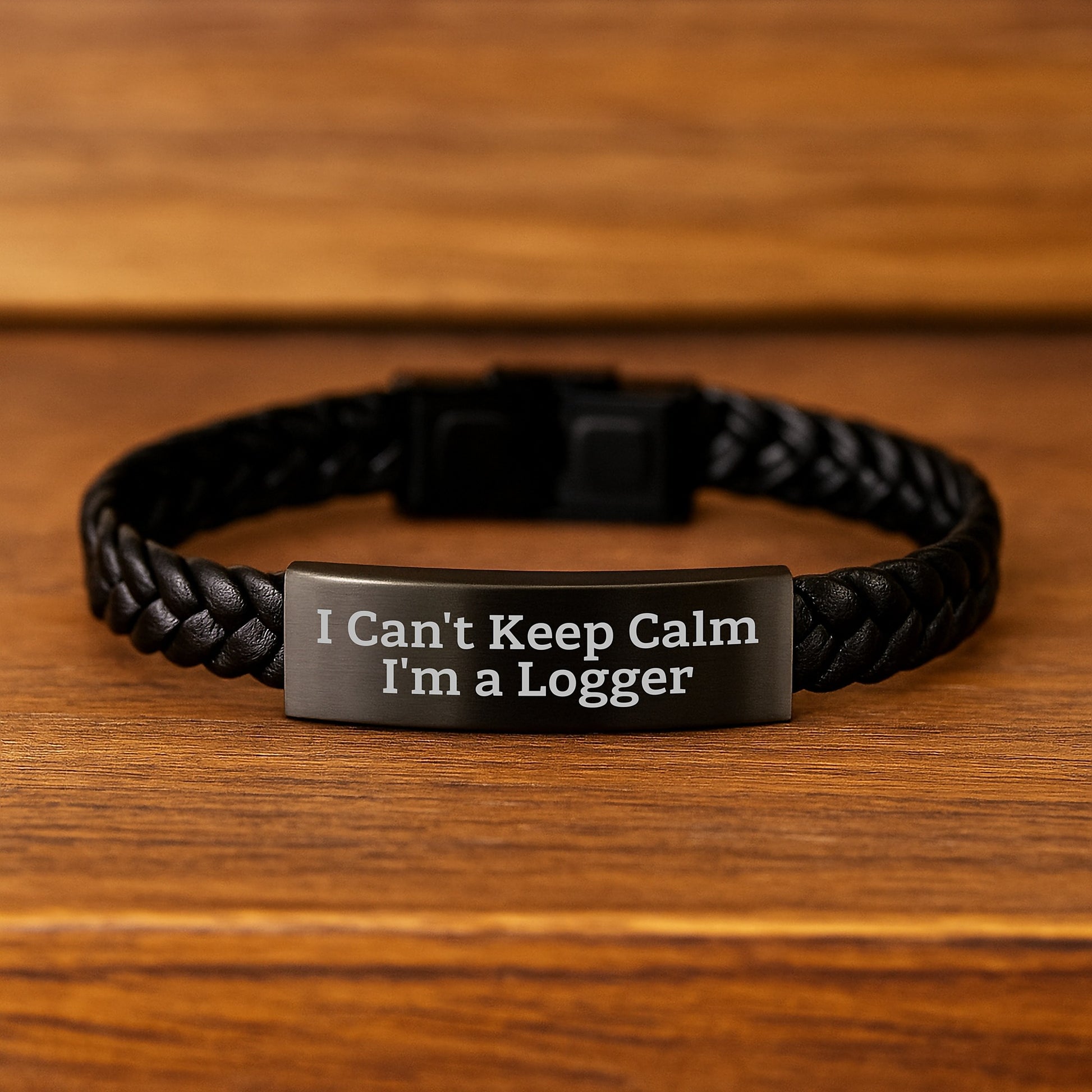 Funny Logger Christmas Unique Gifts for Men, Unique Interlaced Leather Bracelet with Stainless Steel, Inspired by I Can't Keep Calm I'm A Logger - Image 2