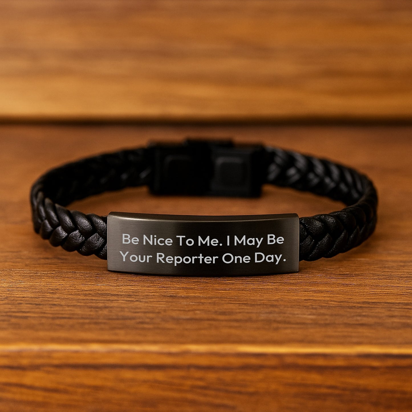 Funny Reporter Gifts from Friends, Be Nice To Me, Interlaced Leather Bracelet for Men, Women, or Reporter on Birthday - Image 2