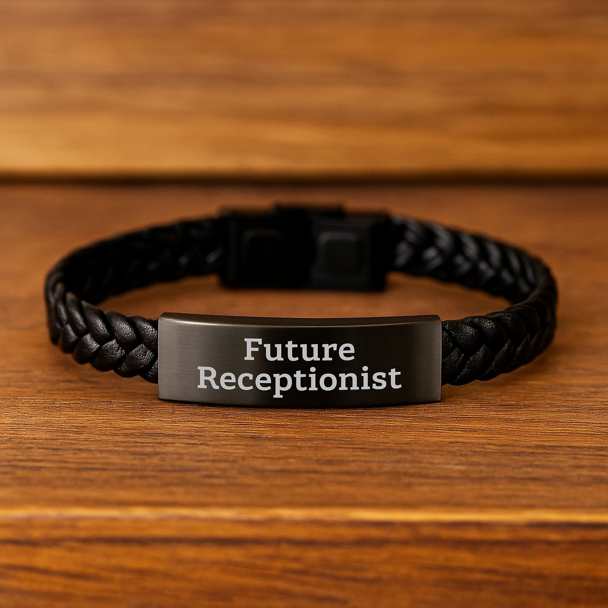 Funny Future Receptionist Gifts from Friends, Men, Women or Coworkers - Inspirational Interlaced Leather Bracelet for Receptionist, Receptionist Christmas Unique Gifts - Image 2