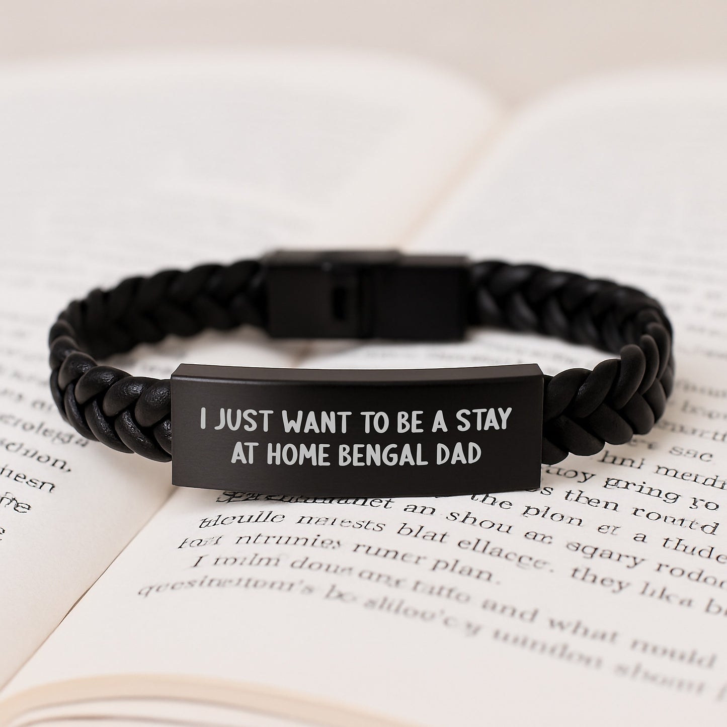 Funny Bengal Cat Gifts, I Just Want To Be A Stay At Home Dad, Interlaced Leather Bracelet for Birthday from Dad to Son, Gifts for Bengal Cat Lovers - Image 3