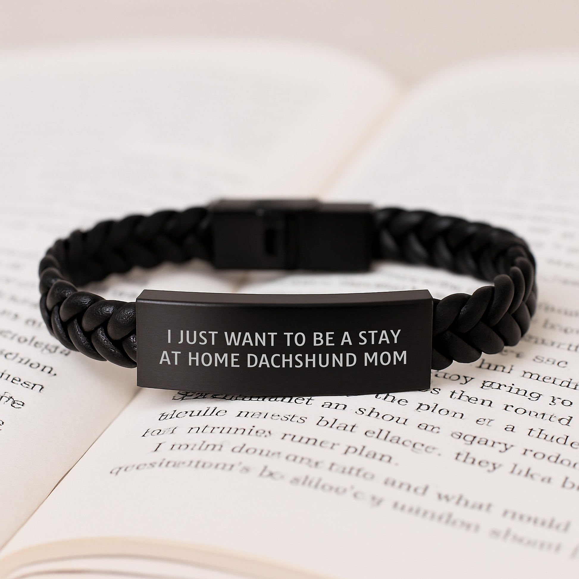 Funny Dachshund Dog Mom Gifts, Interlaced Leather Bracelet for Birthday, 'I Just Want To Be A Stay At Home Dachshund Mom', Gifts from Family to Dachshund Dog Friends, Unique Presents - Image 3