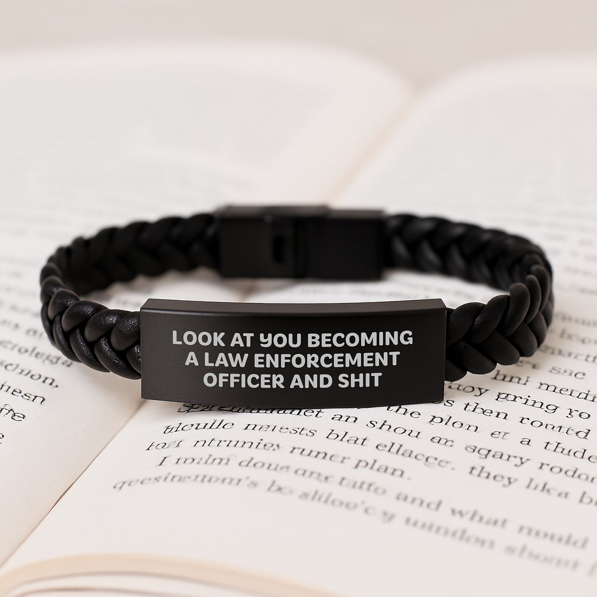 Funny Quote Law Enforcement Officer Gifts Interlaced Leather Bracelet, Birthday Unique Present from Friends, Coworkers, or Family - Image 3