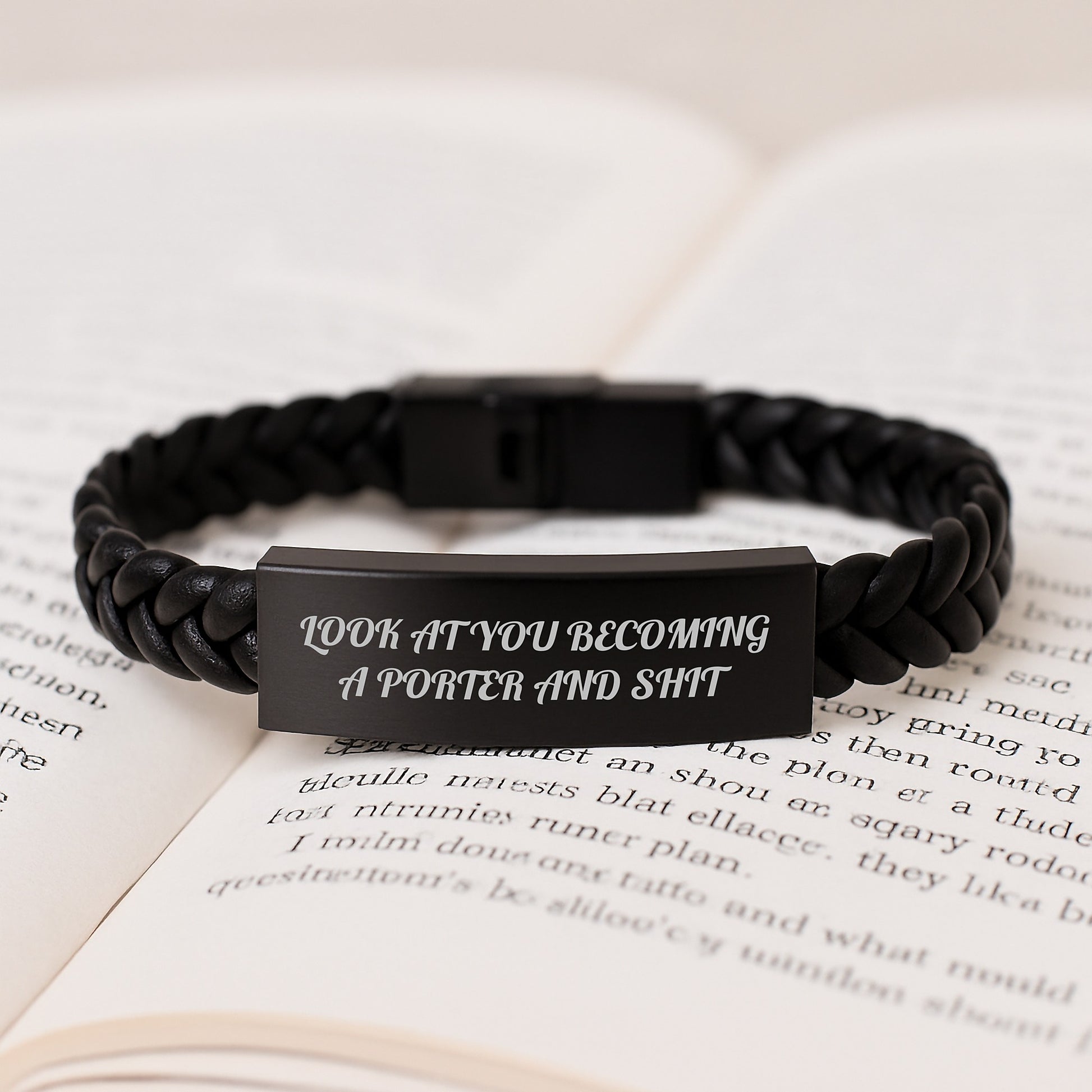 Funny Porter Gifts - Interlaced Leather Bracelet, 'Look At You Becoming A Porter And Shit' Quote - Birthday Unique Gifts from Friends, Coworkers, or Family - Image 3
