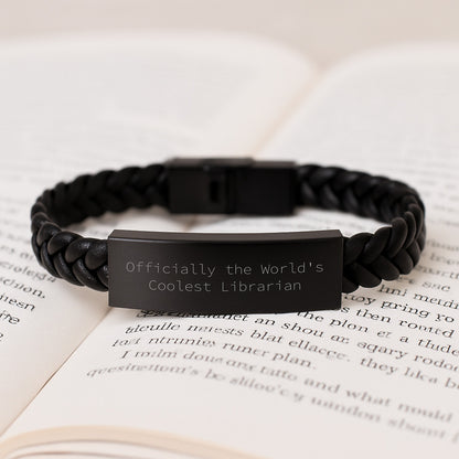 Funny Librarian Gifts, World's Coolest Librarian Interlaced Leather Bracelet, Christmas Unique Presents for Men, Women, Friends, Family - Gifts from Friends, Family, Coworkers - Image 3
