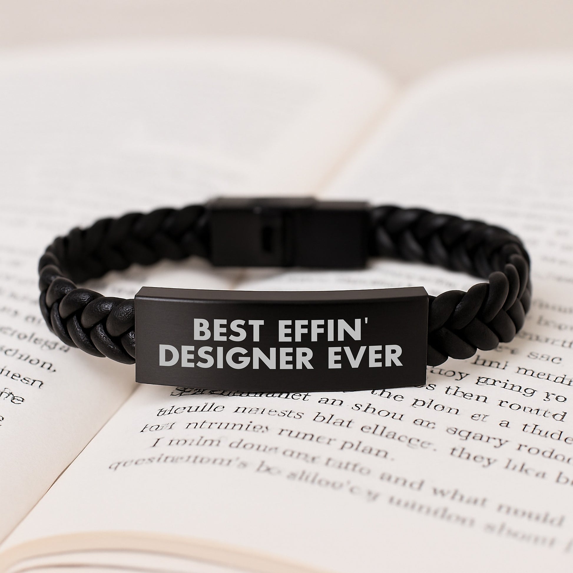 Funny Graduation Gifts from Best Effin' Designer Ever, Interlaced Leather Men's Bracelet for Designer, Unique Gifts for Him, Funny Quote Gift for Men - Image 3