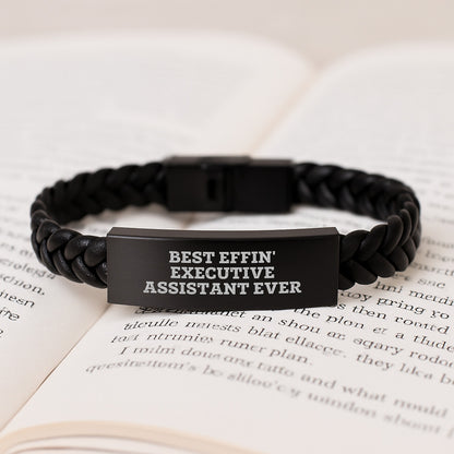 Funny Executive Assistant Gifts for Men - Interlaced Leather Bracelet, Funny Quote Best Effin' Executive Assistant Ever, Unique Christmas Unique Gifts for Coworkers - Image 3