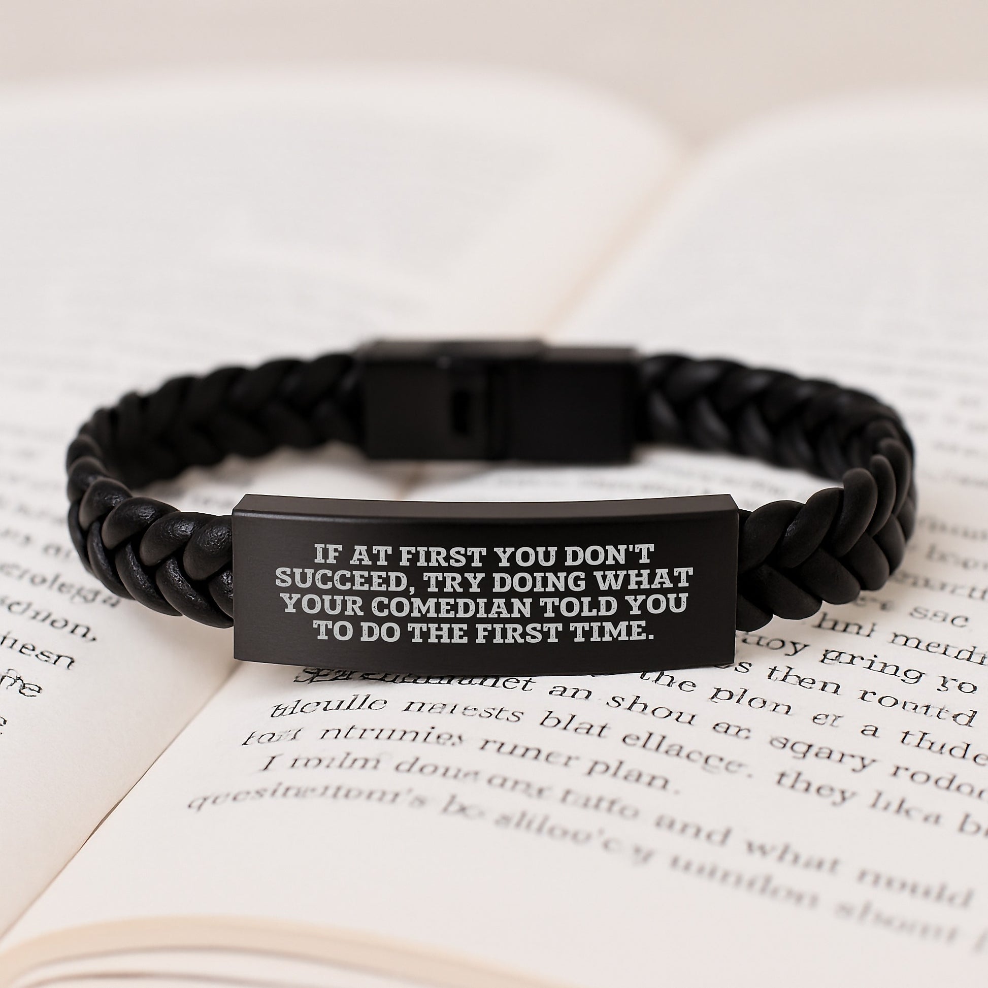 Funny Comedian Gifts for Men, Interlaced Leather Bracelet with Quote, Unique Christmas Unique Gifts from Friends to Family - Image 3