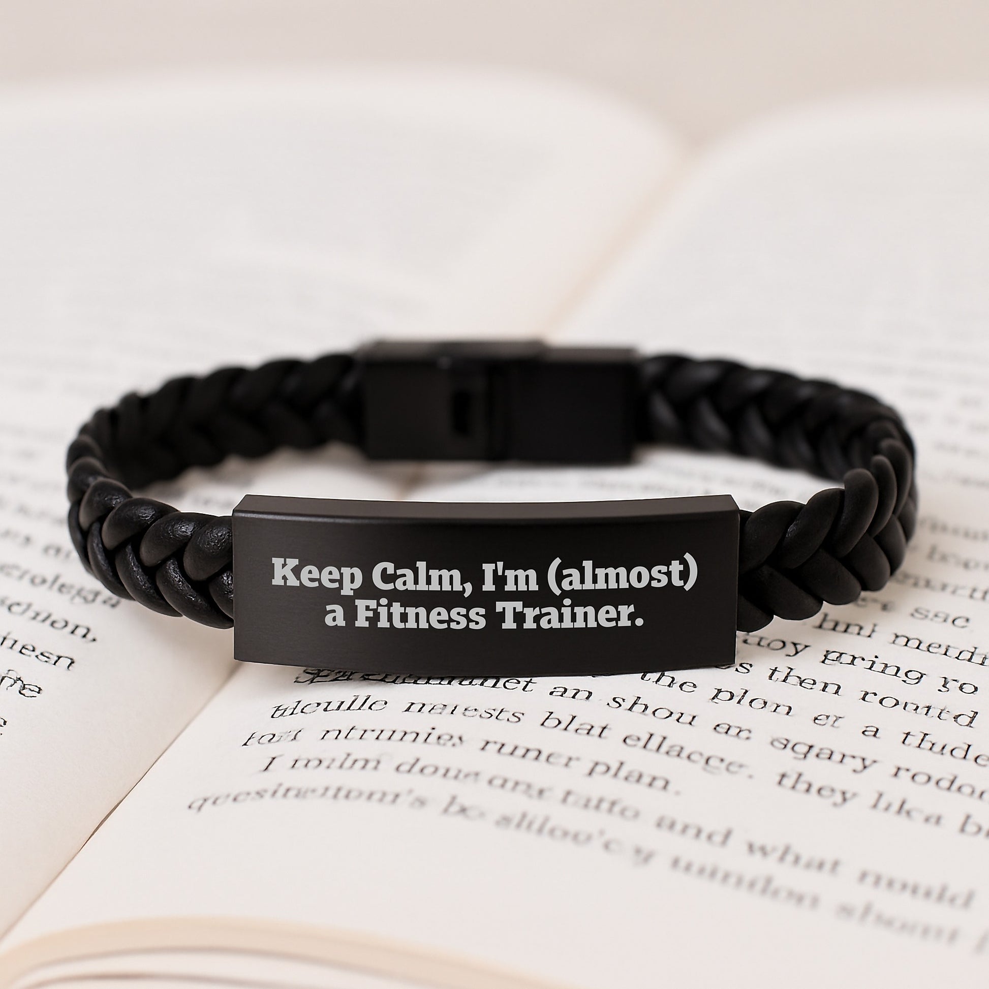 Funny Fitness Trainer Gifts from Friends for Him - Interlaced Leather Bracelet, Keep Calm Almost a Trainer - Image 3