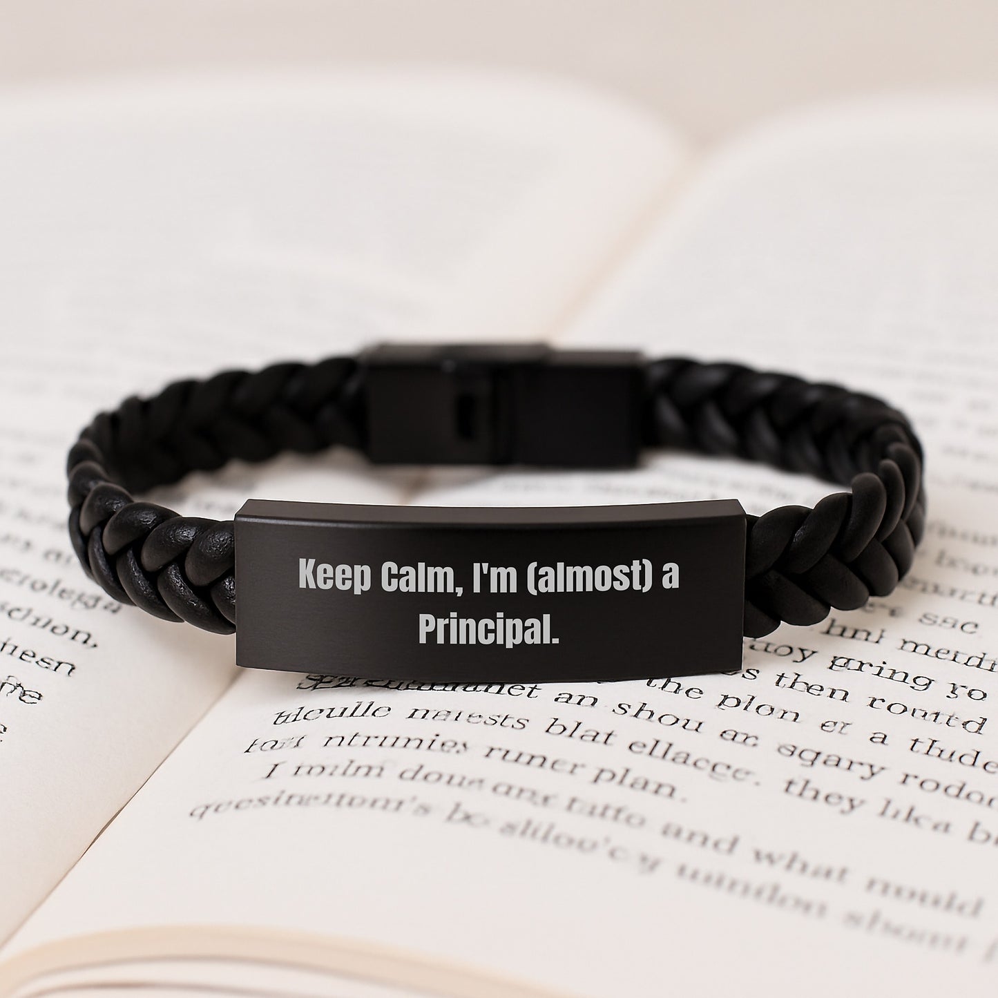 Funny Principal Gifts, Interlaced Leather Bracelet for Him, Gifts from Men to Principal, 'Keep Calm I'm almost a Principal' Motivational, Christmas Unique Gifts - Image 3